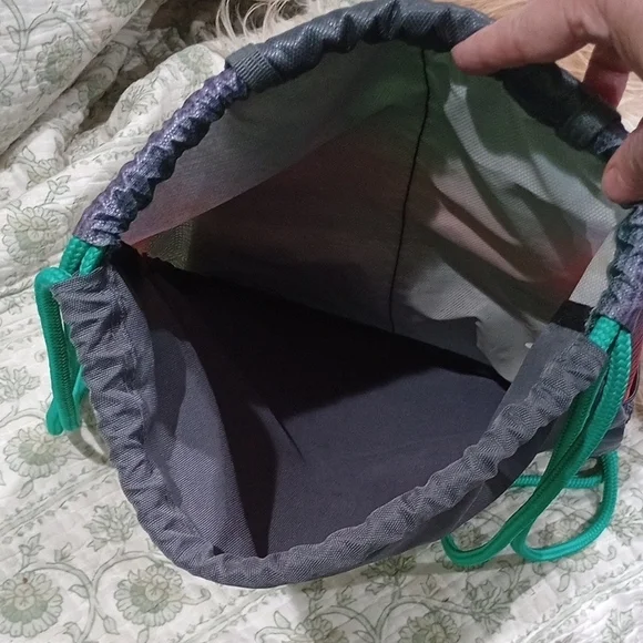 Adidas Gray and Red Drawstring Backpack with Teal Accents - Picture 4 of 4